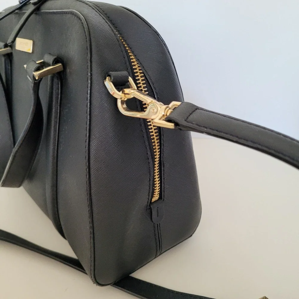 Kate Spade Black Saffiano Leather Satchel Crossbody Bag Gold Hardware Medium